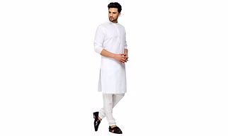Traditional Men's Cotton Plain White Kurta Pyjama Set - Perfect for Festivities