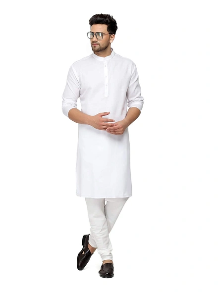 Men's Cotton Plain White Kurta Pyjama Set-36-white-1