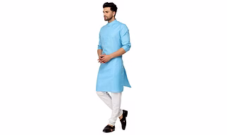Men's Cotton Plain sky blue Kurta Pyjama Set