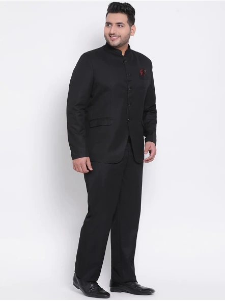 Plus Size Black Solid Bandhgala Suit-36-BLACK-1
