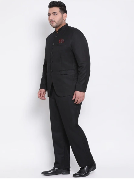 Plus Size Black Solid Bandhgala Suit-36-BLACK-4