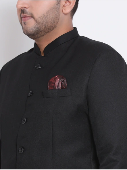 Plus Size Black Solid Bandhgala Suit-46-BLACK-2