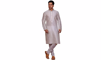 Men's Embroidered Dupion Silk Kurta Pajama Set