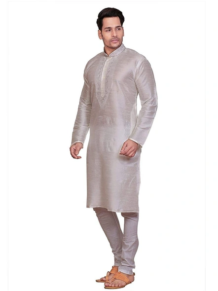 Men's Embroidered Dupion Silk Kurta Pajama Set White-white-34-1