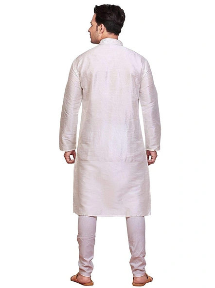 Men's Embroidered Dupion Silk Kurta Pajama Set White-white-40-3