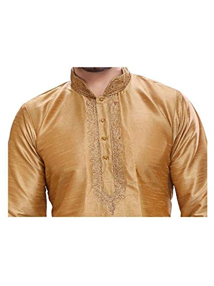 Men's Embroidered Dupion Silk Kurta Pajama Set Gold-Gold-34-1