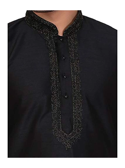 Men's Embroidered Dupion Silk Kurta Pajama Set black-black-34-2