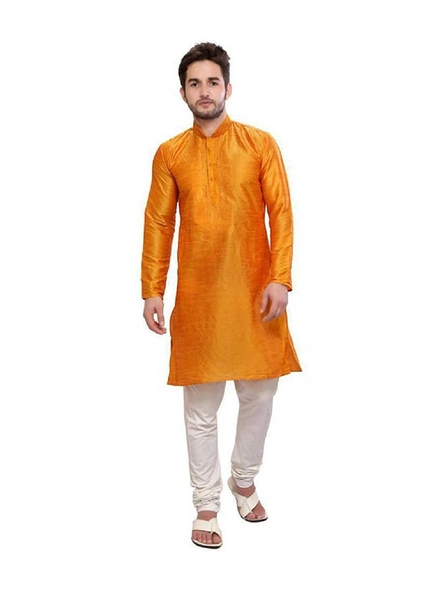 Men's Embroidered Dupion Silk Kurta Pajama Set orange-dorange1