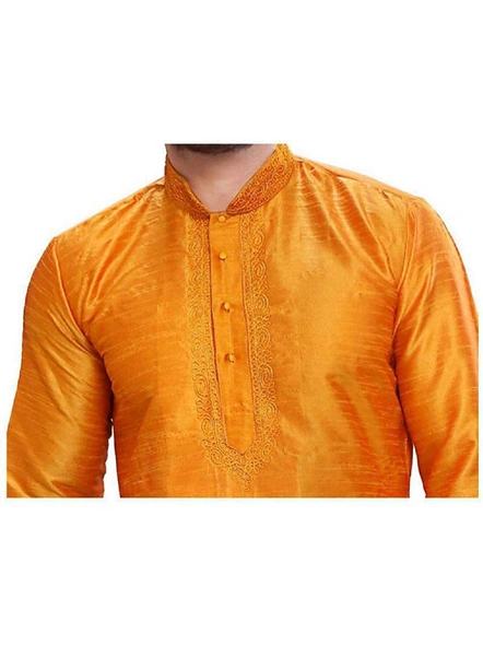 Men's Embroidered Dupion Silk Kurta Pajama Set orange-orange-34-1