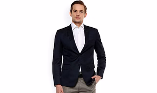 Men Navy Blue Printed Single-Breasted Tailored fit Formal Blazer