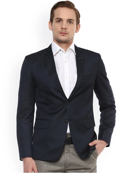 Men Navy Blue Printed Single-Breasted Tailored fit Formal Blazer-bglmi1