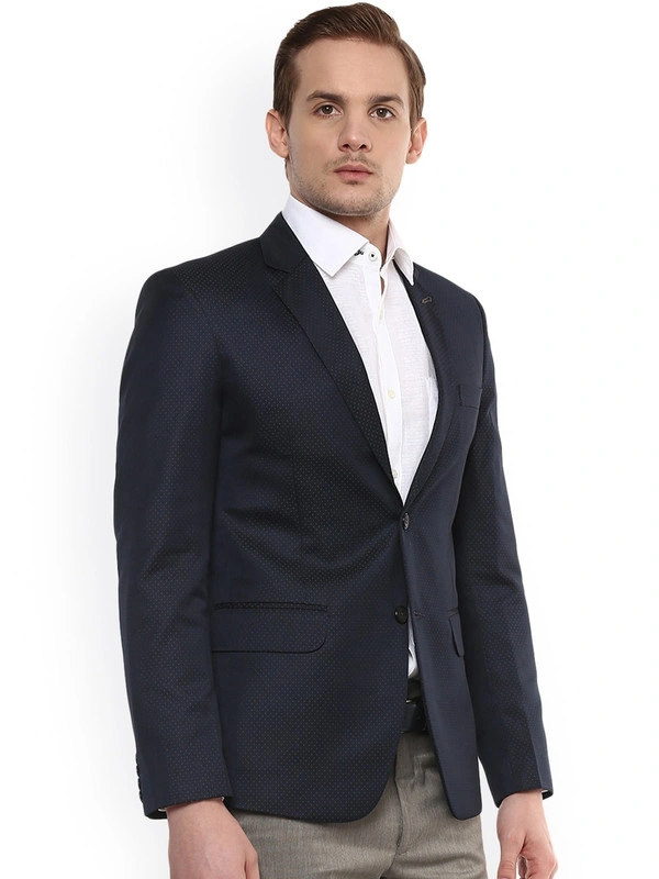 Men Navy Blue Printed Single-Breasted Tailored fit Formal Blazer-Navy Blue-38-2