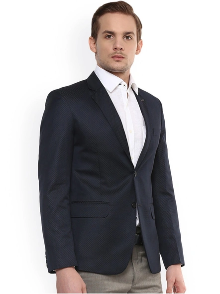 Men Navy Blue Printed Single-Breasted Tailored fit Formal Blazer-Navy Blue-38-2