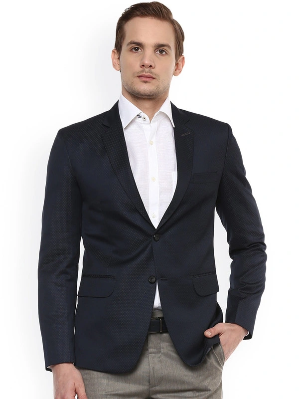 Men Navy Blue Printed Single-Breasted Tailored fit Formal Blazer-bglmi2