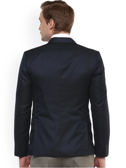 Men Navy Blue Printed Single-Breasted Tailored fit Formal Blazer-Navy Blue-42-3