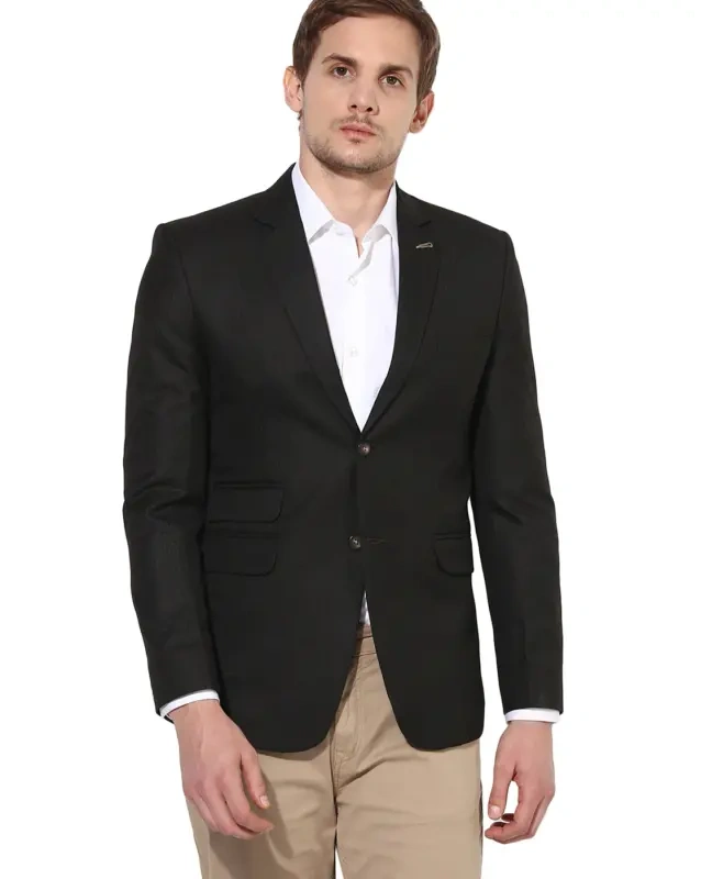 Brown Slim Fit Single-Breasted Blazer with Notched Lapel