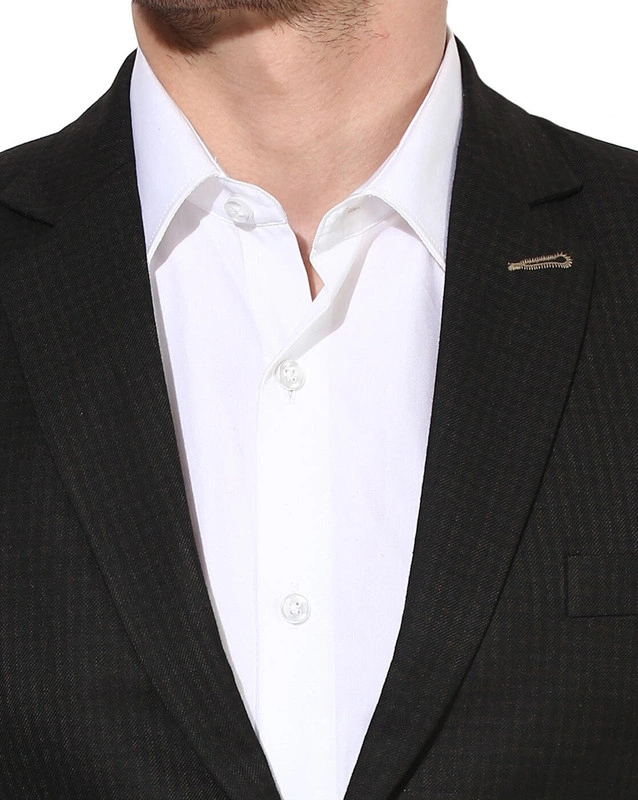 Brown Slim Fit Single-Breasted Blazer with Notched Lapel