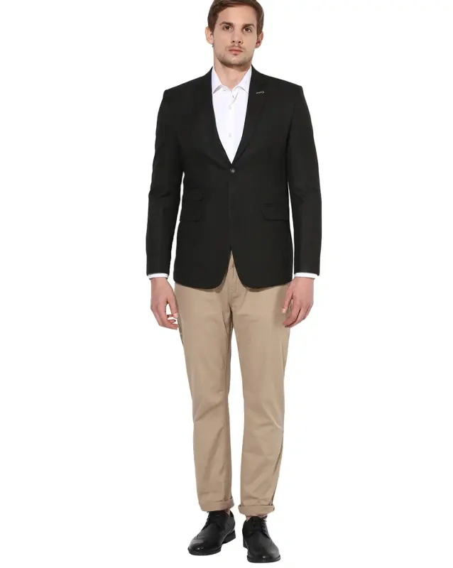  Brown Slim Fit Single-Breasted Blazer with Notched Lapel