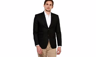 Brown Slim Fit Single-Breasted Blazer with Notched Lapel