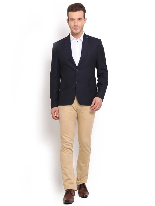  Navy Single-Breasted Slim Blazer