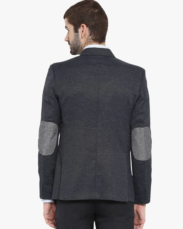  Navy blueTextured Slim Fit Single-Breasted Blazer with Notched Lapel