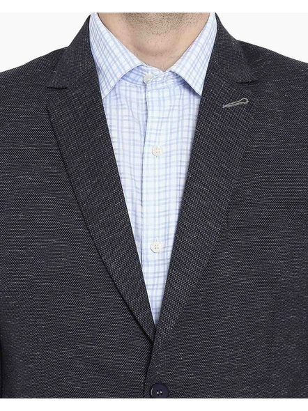  Navy blueTextured Slim Fit Single-Breasted Blazer with Notched Lapel