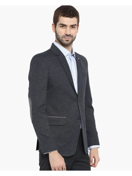  Navy blueTextured Slim Fit Single-Breasted Blazer with Notched Lapel