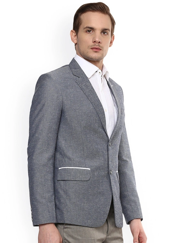   Grey Self-Design Single-Breasted Formal Blazer