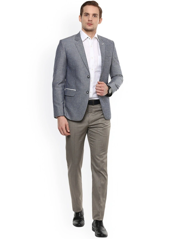   Grey Self-Design Single-Breasted Formal Blazer