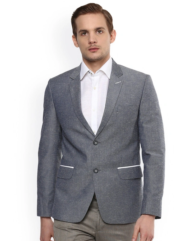   Grey Self-Design Single-Breasted Formal Blazer