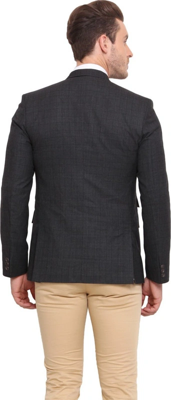  Grey Checkered Single Breasted Casual Men Full Sleeves Blazer