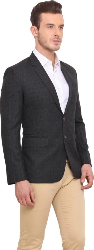  Grey Checkered Single Breasted Casual Men Full Sleeves Blazer