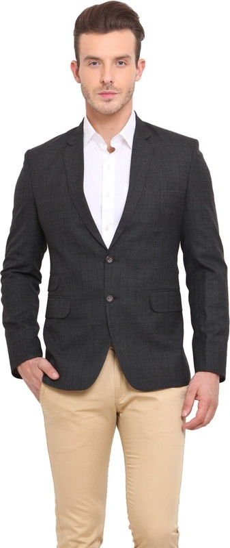  Grey Checkered Single Breasted Casual Men Full Sleeves Blazer