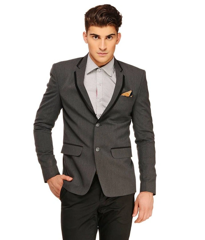  Grey  Single Breasted Casual Men Full Sleeves Blazer