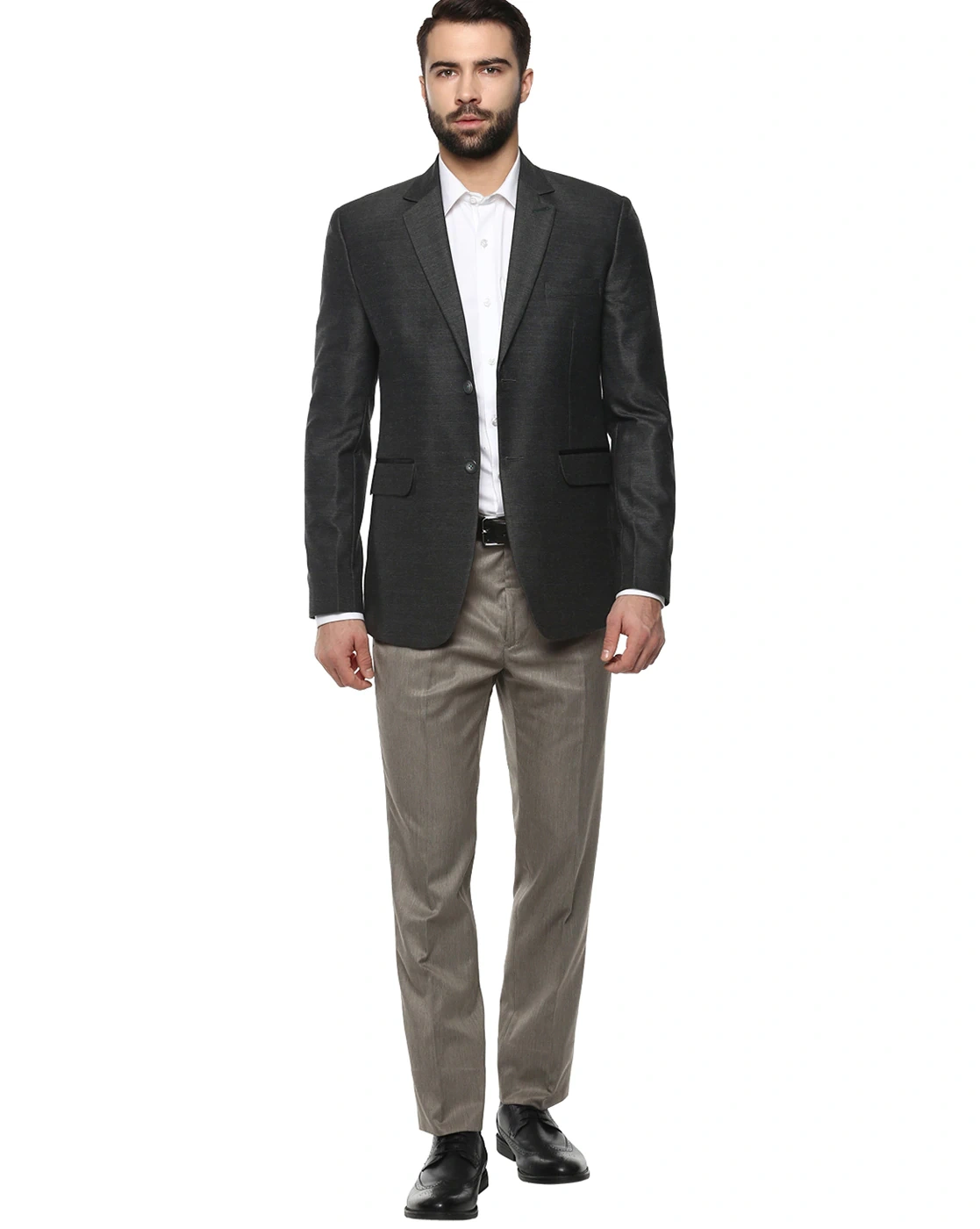 Slim Fit Single-Breasted Blazer with Notched Lapel-GREY-38-9