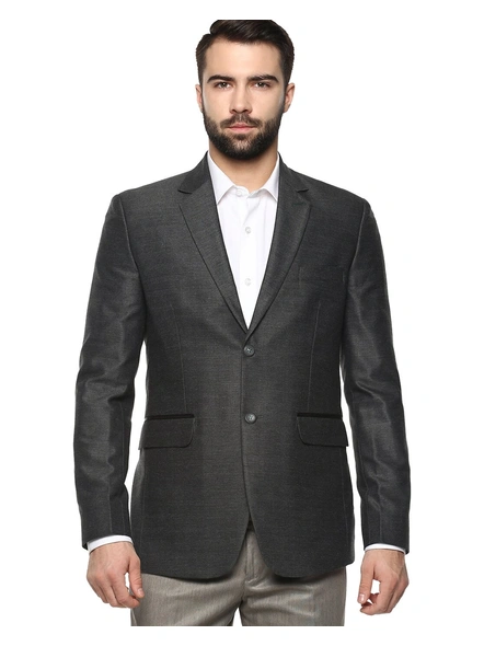 Slim Fit Single-Breasted Blazer with Notched Lapel-GREY-38-5