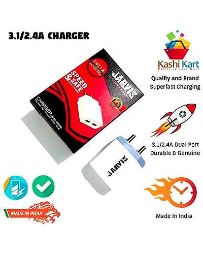 Super Fast Charger 3.1A+2.4A Dual USB (2-Ports) with free USB data cable - Jarvis Charger by Kashikart-1