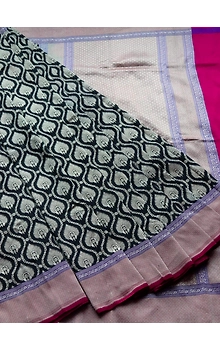 Leaf Black Banarasi Handloom Saree (Cutwork/Phekua)