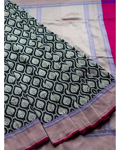 Leaf Black Banarasi Handloom Saree (Cutwork/Phekua)-162021-00007
