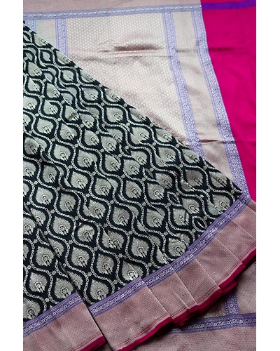 Leaf Black Banarasi Handloom Saree (Cutwork/Phekua)-1
