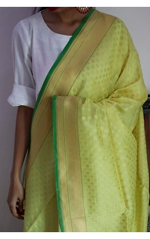 Yellow Chunri Booti Cutwork Handloom Banarasi Dupatta