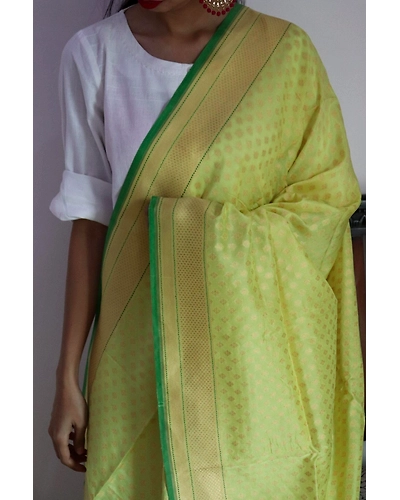 Yellow Chunri Booti Cutwork Handloom Banarasi Dupatta-1