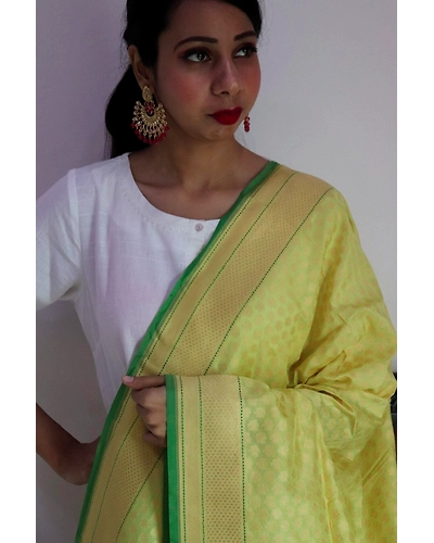Yellow Chunri Booti Cutwork Handloom Banarasi Dupatta-3