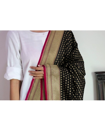 Black Chunri Booti Cutwork Handloom Banarasi Dupatta-162021-0000103