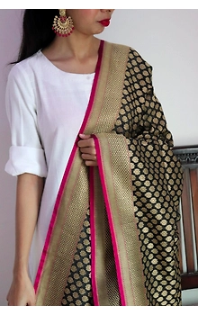 Black Chunri Boota Cutwork Handloom Banarasi Dupatta