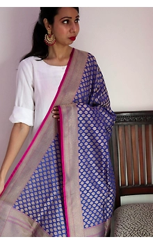 Blue Chunri Booti Cutwork Handloom Banarasi Dupatta