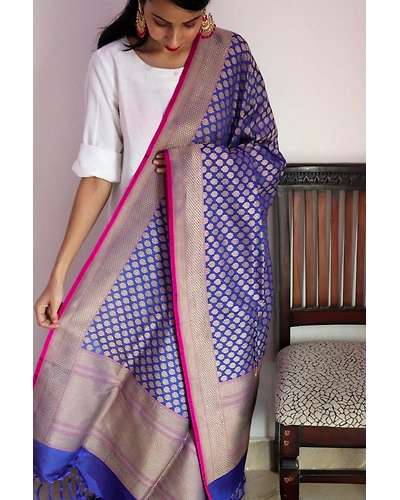 Blue Chunri Booti Cutwork Handloom Banarasi Dupatta-2