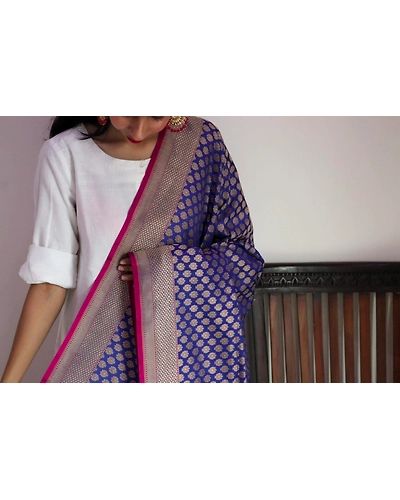 Blue Chunri Booti Cutwork Handloom Banarasi Dupatta-4