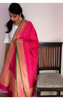 Magenta Small Booti Cutwork Handloom Banarasi Dupatta