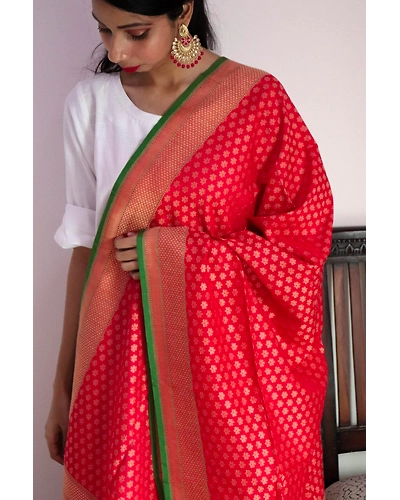 Red Booti Cutwork Handloom Banarasi Dupatta-1